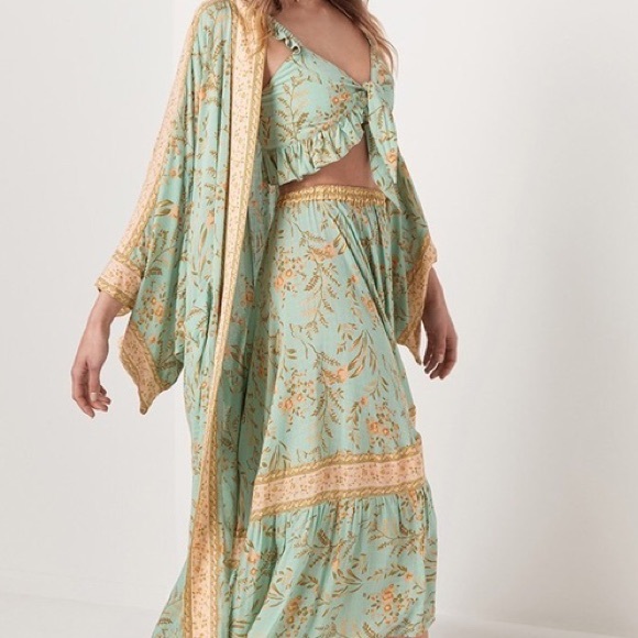 🎀 BOHO KIMONO ROBE DUSTER BOHEMIAN GYPSY COVER LONG MAXI PASTEL WIDE SLEEVE - Picture 9 of 10